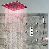 kaiping  500*500mm Wall Mounted rainfall Chrome Plated Shower Head Set LED Rain Shower Panel With Body Jet Thermostatic